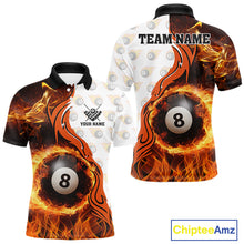 Load image into Gallery viewer, Orange Flaming 8 Ball Pool Billiard Shirt For Men Custom Billiard Team Jersey Polo &amp; 1/4 Zip TDM5925