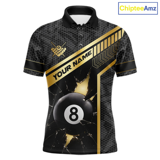 Black And Gold 8 Ball Break Glass Billiard Shirt For Men Custom Pool Team Jersey Polo & 1/4 Zip TDM6069
