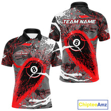 Load image into Gallery viewer, Red Grunge 8 Ball Pool Custom Billiard Shirts For Men, Billiard Team Jerseys Polo 1/4 Zip TDM6073