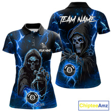 Load image into Gallery viewer, Blue Grim Reaper 8 Ball Billiard Shirt For Women Custom Lightning Billiard Team Jersey Polo, 1/4 Zip TDM6327
