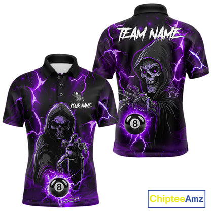 Purple Grim Reaper 8 Ball Billiard Shirt For Men Custom Lightning Pool Team Jersey Polo, 1/4 Zip TDM6328
