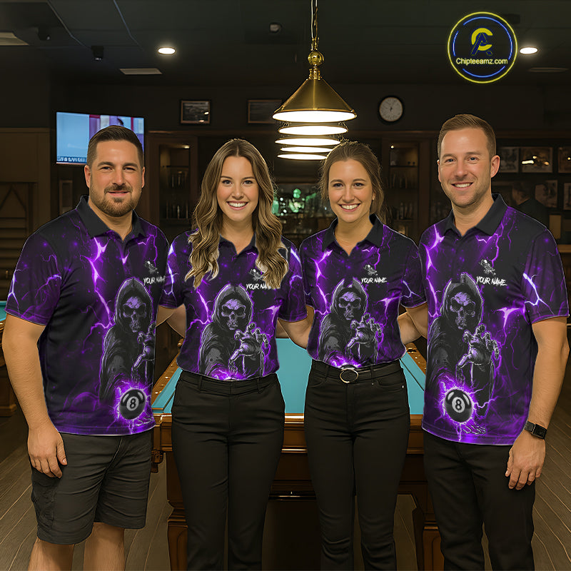 Purple Grim Reaper 8 Ball Billiard Shirt For Women Custom Lightning Pool Team Jersey Polo, 1/4 Zip TDM6328