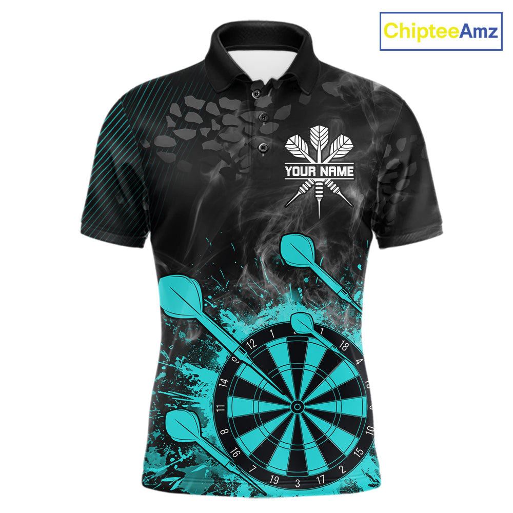 Turquoise Dartboard Splatter Smoke Darts Shirt For Men Custom Darts Team Jersey Polo & 1/4 Zip TDM6504
