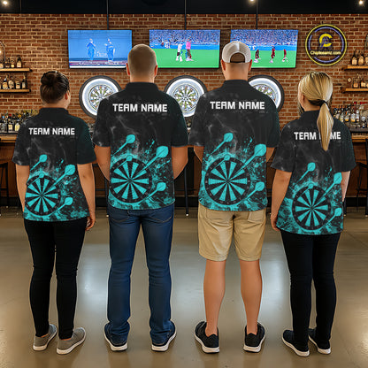Turquoise Dartboard Splatter Smoke Darts Shirt For Women Custom Darts Team Jersey Polo & 1/4 Zip TDM6504