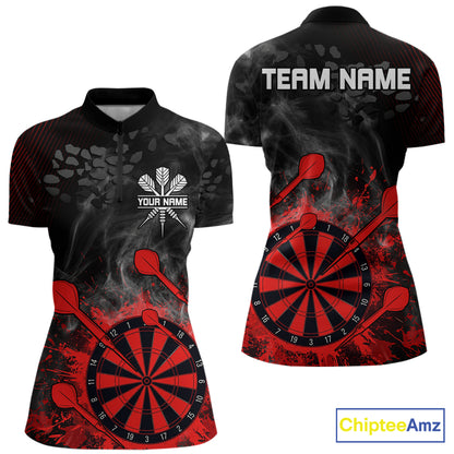 Red Dartboard Splatter Smoke Darts Shirt For Women Custom Grunge Darts Team Jersey Polo & 1/4 Zip TDM6505