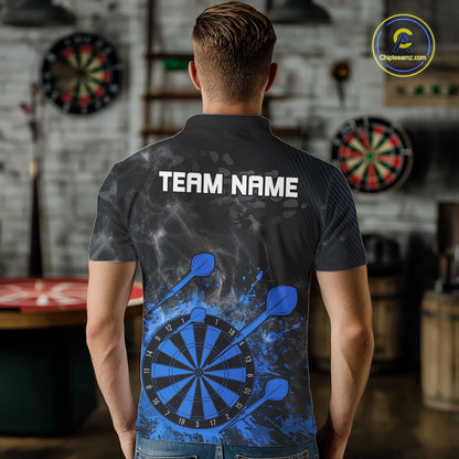 Blue Dartboard Splatter Smoke Darts Shirt For Men Custom Grunge Darts Team Jersey Polo & 1/4 Zip TDM6506