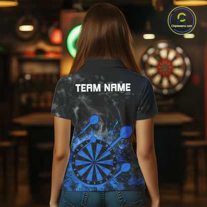 Blue Dartboard Splatter Smoke Darts Shirt For Women Custom Grunge Darts Team Jersey Polo & 1/4 Zip TDM6506