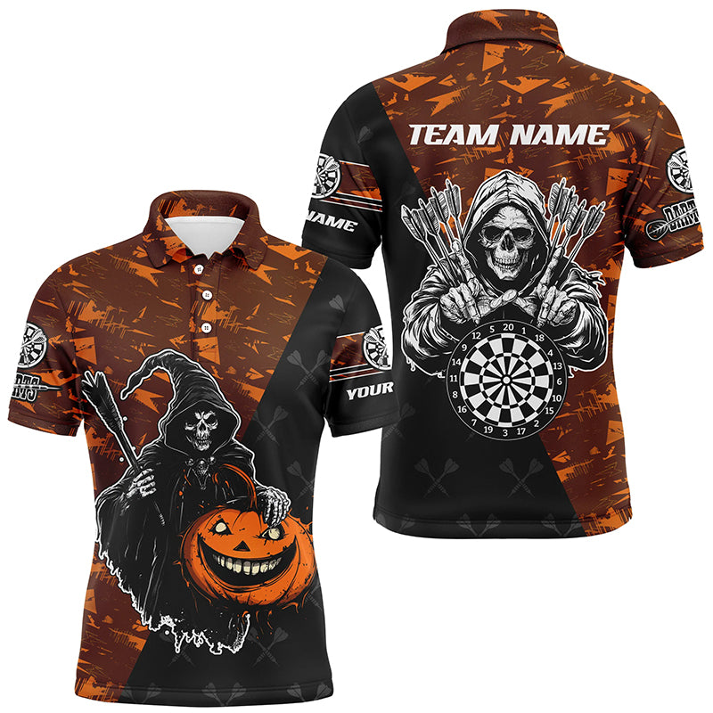 Personalized Orange Abstract Grim Reaper Halloween Darts Shirts For Men,  Darts Jerseys TDM2736