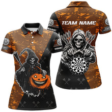 Load image into Gallery viewer, Personalized Orange Abstract Grim Reaper Halloween Darts Shirts For Women,  Darts Jerseys TDM2736