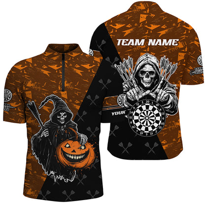 Personalized Orange Abstract Grim Reaper Halloween Darts Shirts For Men,  Darts Jerseys TDM2736