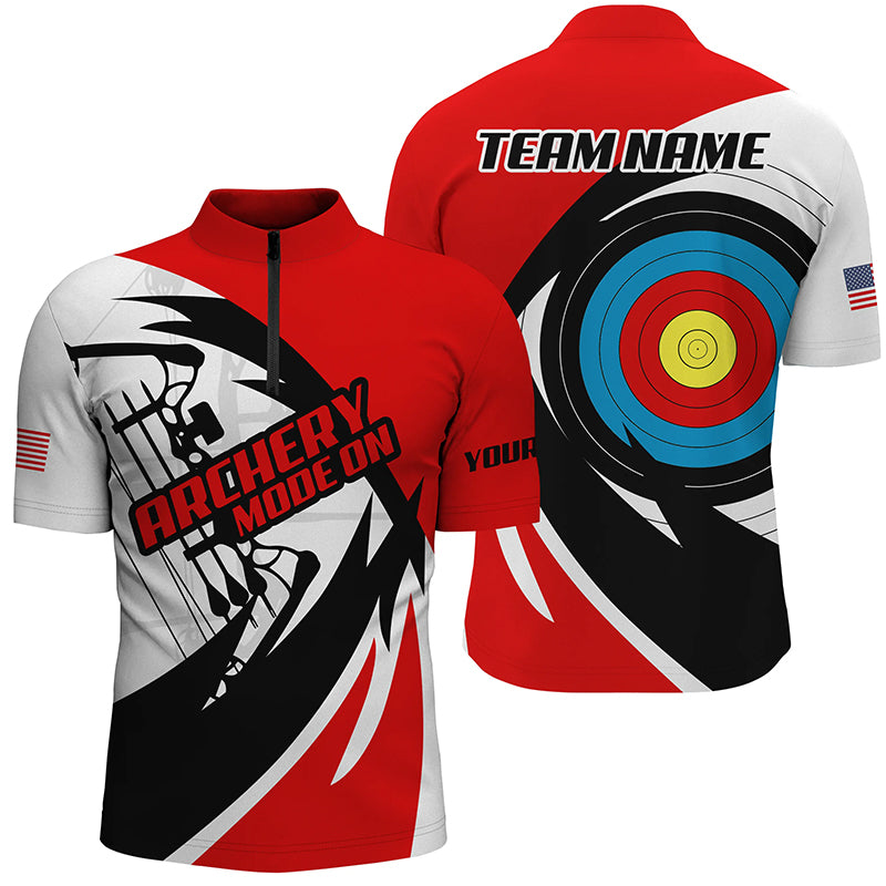 Personalized Name Red Archery Jerseys Quarter-Zip Shirts For Men Custom Archery Bow Shirts TDM0567