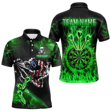 Load image into Gallery viewer, Fire Flame Darts Board American Flag Skull Dart Shirts For Men Custom Darts Team Jerseys |Green TDM2981