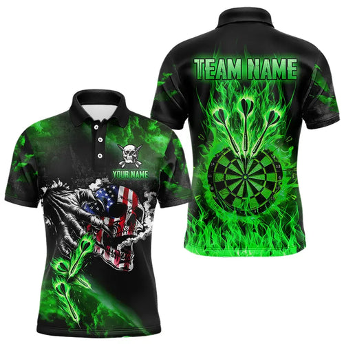 Fire Flame Darts Board American Flag Skull Dart Shirts For Men Custom Darts Team Jerseys |Green TDM2981