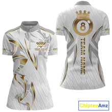 Load image into Gallery viewer, White And Gold Crown 8 Ball Women's Billiards Shirts Custom Billiard Jersey Team Polo &amp; 1/4 Zip TDM5211