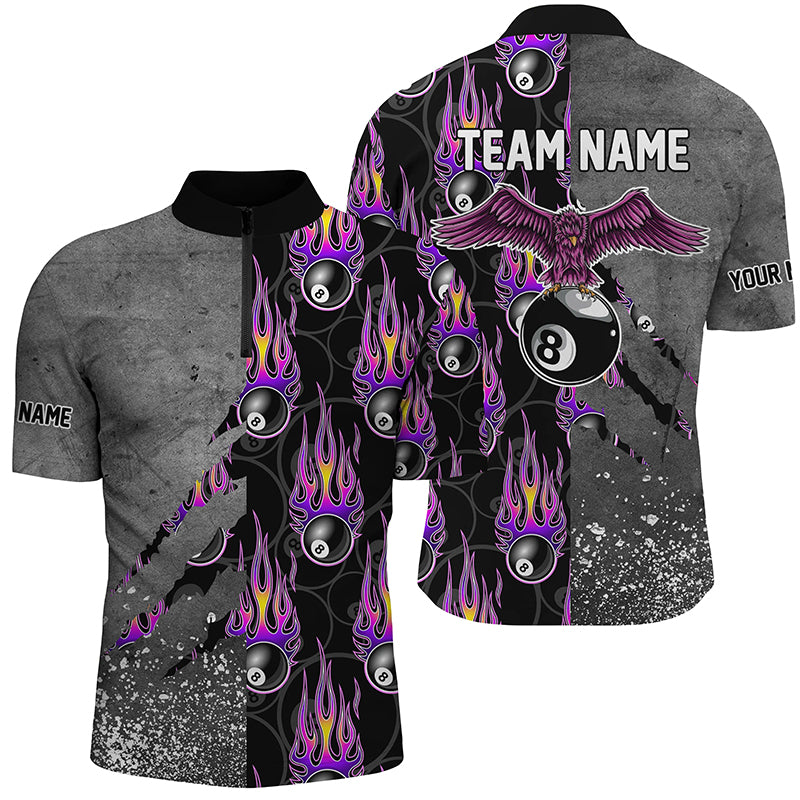 Custom Ball 8 Flame Grey Grunge Billiard Men Quarter-Zip Shirts Best Billiard Team Shirts  TDM0731