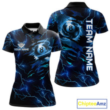 Load image into Gallery viewer, Blue 8 Ball Pool Lighting Billiard Shirt For Women Custom Glowing Billiard Team Jersey Polo, 1/4 Zip TDM6332