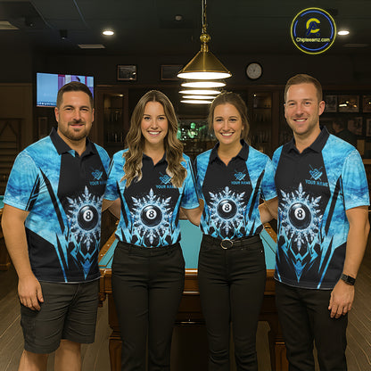 Black And Blue 8 Ball Pool Ice Billiard Shirt For Men, Funny Pool Team Jersey Polo & 1/4 Zip TDM6338