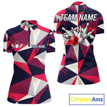 Load image into Gallery viewer, Geometric bowling tournament quarter zip shirt for women designed for league tournaments and team events.