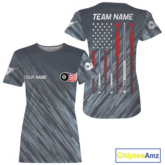 Personalized US Flag 8 Ball Pool Billiard T-Shirt For Women, Billiard League Team Jersey VHM0818