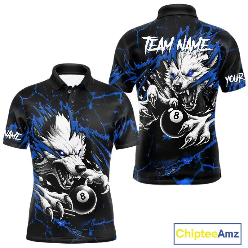 Personalized Thunder Lightning Wolf Billiard Shirts For Men Custom Billiard Team Jerseys |Blue TDM5466
