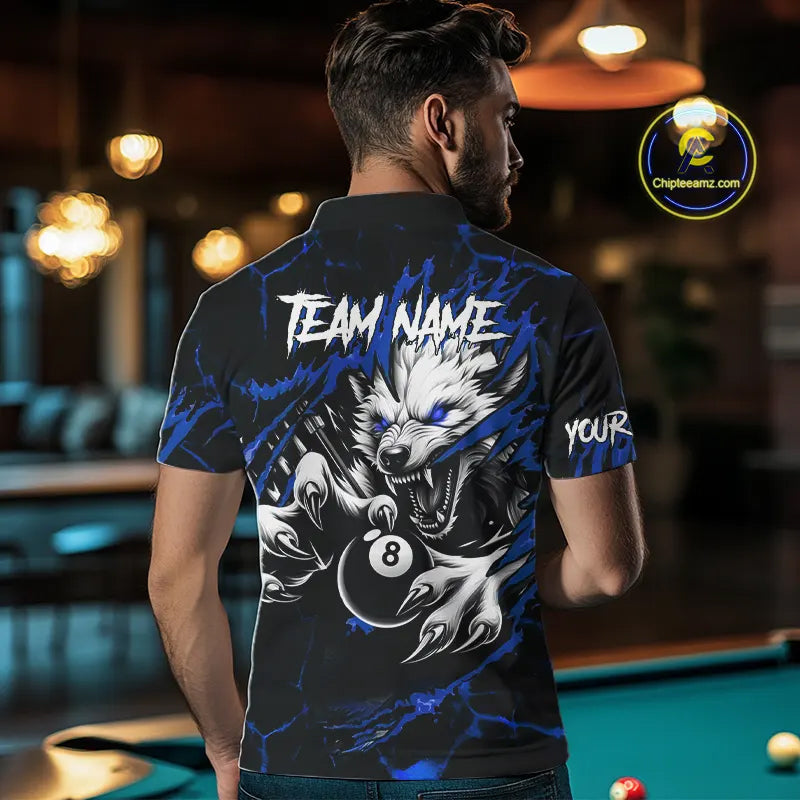 Personalized Thunder Lightning Wolf Billiard Shirts For Men Custom Billiard Team Jerseys |Blue TDM5466