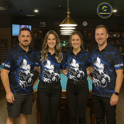 Personalized Thunder Lightning Wolf Billiard Shirts For Men Custom Billiard Team Jerseys |Blue TDM5466