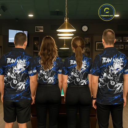Personalized Thunder Lightning Wolf Billiard Shirts For Men Custom Billiard Team Jerseys |Blue TDM5466