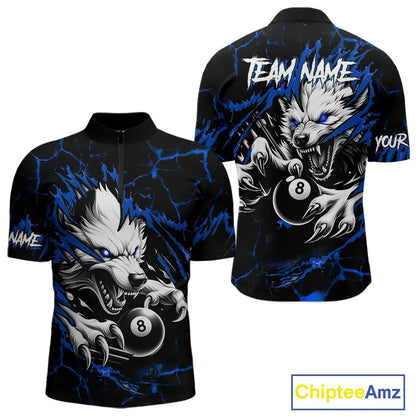Personalized Thunder Lightning Wolf Billiard Shirts For Men Custom Billiard Team Jerseys |Blue TDM5466