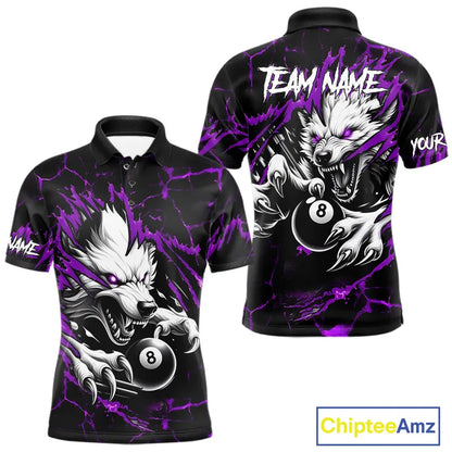 Personalized Thunder Lightning Wolf Billiard Shirts For Men Custom Billiard Team Jerseys |Purple TDM5467