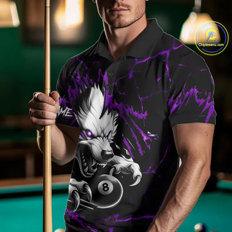 Personalized Thunder Lightning Wolf Billiard Shirts For Men Custom Billiard Team Jerseys |Purple TDM5467