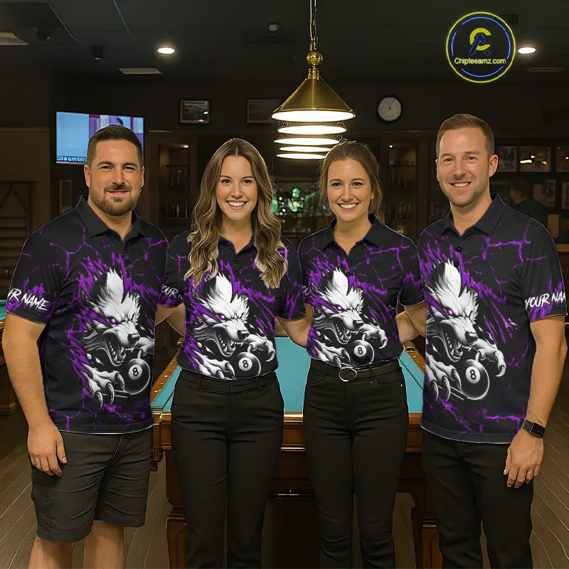 Personalized Thunder Lightning Wolf Billiard Shirts For Men Custom Billiard Team Jerseys |Purple TDM5467