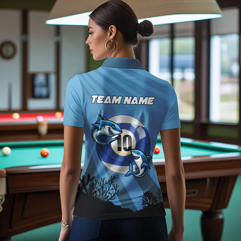 Personalized Shark 10 Ball Pool Blue Women Billiard Shirts Custom Funny Billiard Shirts Pool Jerseys TDM3427