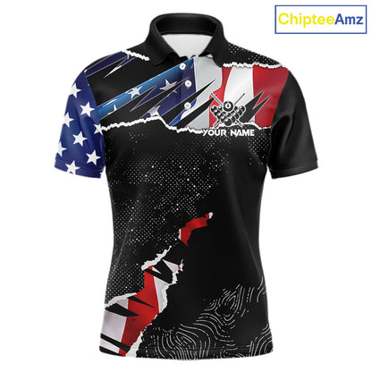 American Flag 8 Ball Aim Shoot Swear Repeat Men's Billiard Shirt Custom Pool Jersey Polo & 1/4 Zip TDM5928