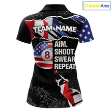 Load image into Gallery viewer, American Flag 8 Ball Aim Shoot Swear Repeat Women's Billiard Shirt Custom Pool Jersey Polo &amp; 1/4 Zip TDM5928