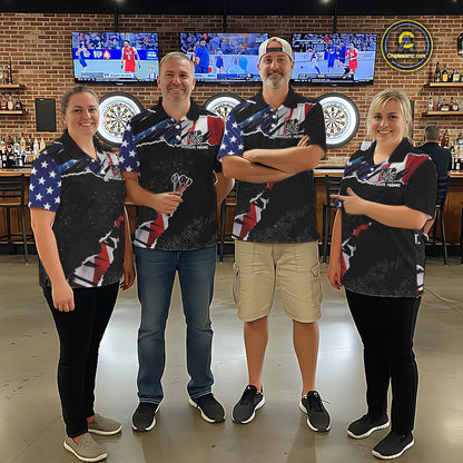Custom Grunge American Flag Darts Shirt For Women, Patriotic Darts Team Jersey Polo & 1/4 Zip TDM5929