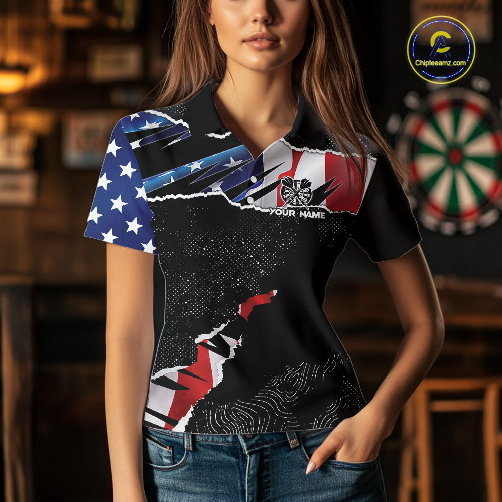 American Flag Aim Shoot Swear Repeat Darts Shirt For Women Custom Darts Jersey Team Polo & 1/4 Zip TDM5930