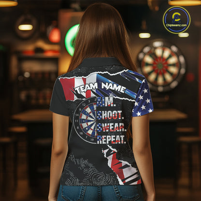 American Flag Aim Shoot Swear Repeat Darts Shirt For Women Custom Darts Jersey Team Polo & 1/4 Zip TDM5930