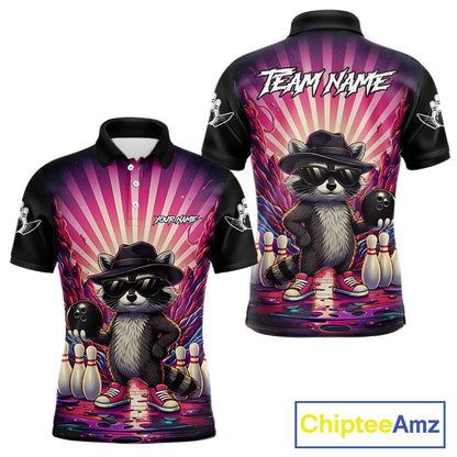Pink Funny Raccoon Bowling Jersey For Men Custom Graffiti Bowling Shirt Team Polo & 1/4 Zip TDM6092