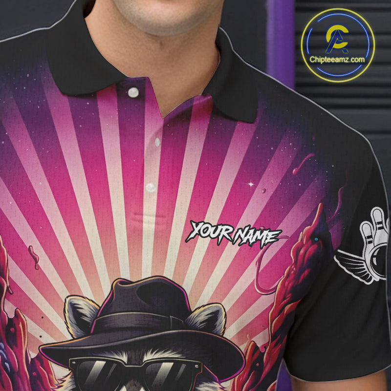 Pink Funny Raccoon Bowling Jersey For Men Custom Graffiti Bowling Shirt Team Polo & 1/4 Zip TDM6092