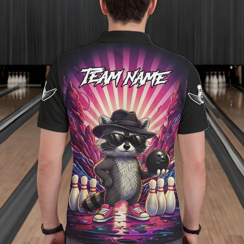 Pink Funny Raccoon Bowling Jersey For Men Custom Graffiti Bowling Shirt Team Polo & 1/4 Zip TDM6092