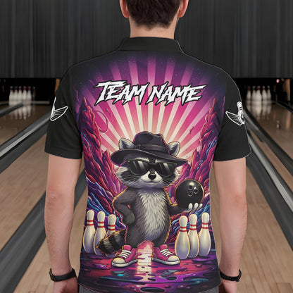 Pink Funny Raccoon Bowling Jersey For Men Custom Graffiti Bowling Shirt Team Polo & 1/4 Zip TDM6092