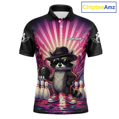 Pink Funny Raccoon Bowling Jersey For Men Custom Graffiti Bowling Shirt Team Polo & 1/4 Zip TDM6092
