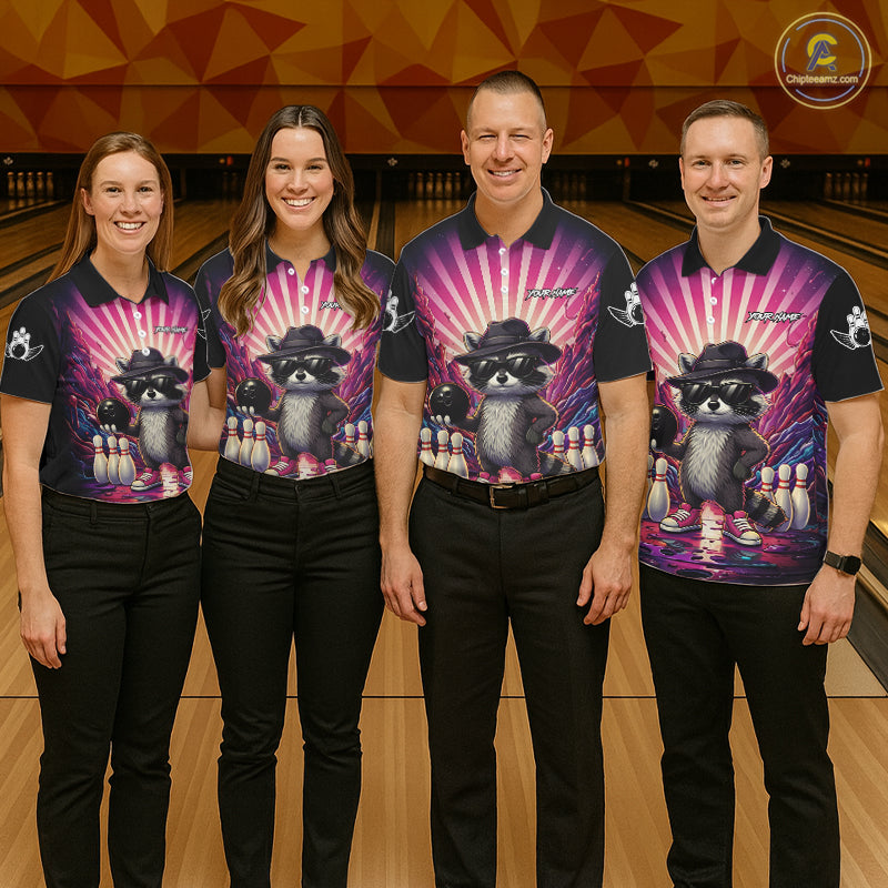 Pink Funny Raccoon Bowling Jersey For Men Custom Graffiti Bowling Shirt Team Polo & 1/4 Zip TDM6092