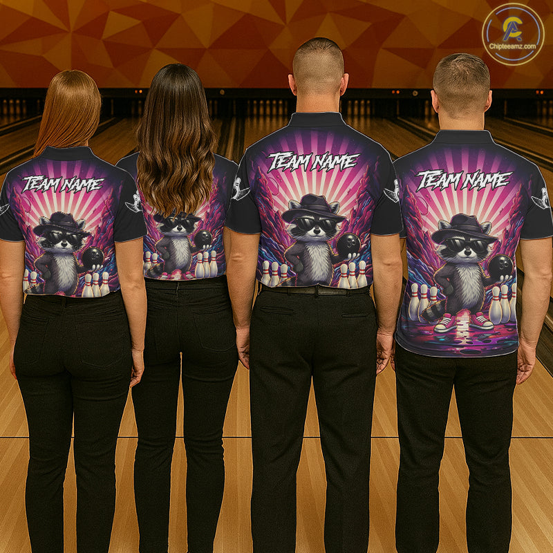 Pink Funny Raccoon Bowling Jersey For Men Custom Graffiti Bowling Shirt Team Polo & 1/4 Zip TDM6092