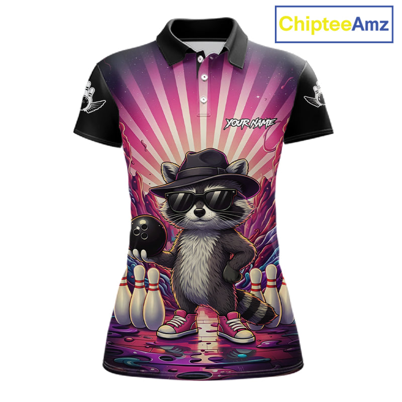 Pink Funny Raccoon Bowling Jersey For Women Custom Graffiti Bowling Shirt Team Polo & 1/4 Zip TDM6092