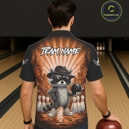Orange Funny Raccoon Hawaiian Bowling Shirt For Women Custom Graffiti Bowling Team Jersey TDM6093