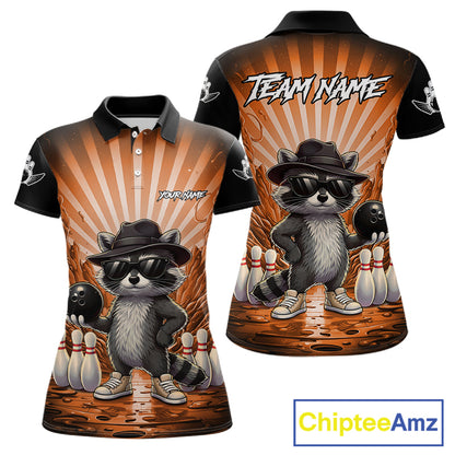 Orange Funny Raccoon Bowling Jersey For Women Custom Graffiti Bowling Shirt Team Polo & 1/4 Zip TDM6093