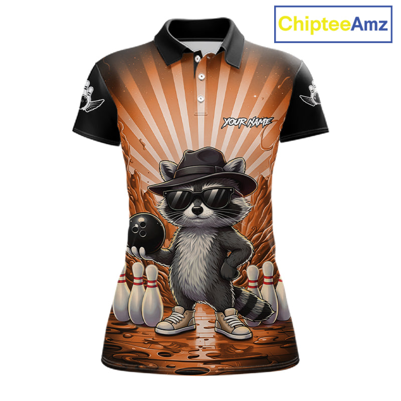 Orange Funny Raccoon Bowling Jersey For Women Custom Graffiti Bowling Shirt Team Polo & 1/4 Zip TDM6093