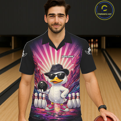 Pink Funny Duck Hawaiian Bowling Shirt For Women Custom Graffiti Bowling Team Jersey TDM6094