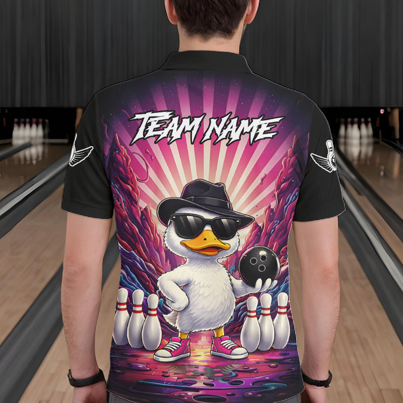 Pink Funny Duck Bowling Jersey For Men Custom Graffiti Bowling Shirt Team Polo & 1/4 Zip Shirt TDM6094